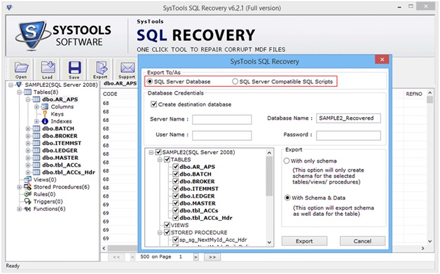 Export SQL database file